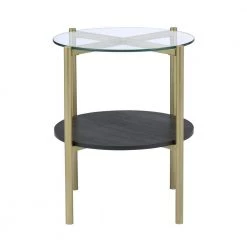 Blaine 3-Piece 32 in. Black/Gold Medium Round Glass Coffee Table Set with Shelf by Picket House Furnishings -Picket House Furnishings Sales Store black gold picket house furnishings coffee tables cdy100ote 1f 1000