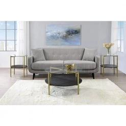 Blaine 3-Piece 32 in. Black/Gold Medium Round Glass Coffee Table Set with Shelf by Picket House Furnishings -Picket House Furnishings Sales Store black gold picket house furnishings coffee tables cdy100ote 31 1000