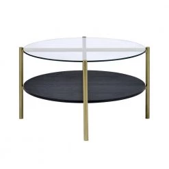 Blaine 3-Piece 32 in. Black/Gold Medium Round Glass Coffee Table Set with Shelf by Picket House Furnishings -Picket House Furnishings Sales Store black gold picket house furnishings coffee tables cdy100ote 40 1000
