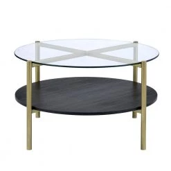 Blaine 3-Piece 32 in. Black/Gold Medium Round Glass Coffee Table Set with Shelf by Picket House Furnishings -Picket House Furnishings Sales Store black gold picket house furnishings coffee tables cdy100ote c3 1000