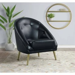 Taya Arm Chair with Gold Legs In Black by Picket House Furnishings -Picket House Furnishings Sales Store black picket house furnishings accent chairs uti123100gce 31 1000