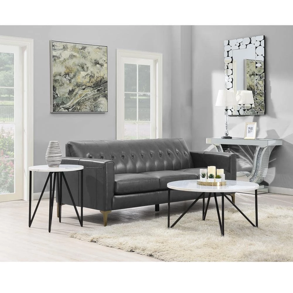 Kinsler Round Coffee Table in Black Marble by Picket House Furnishings 2 Kinsler Round Coffee Table in Black Marble by Picket House Furnishings - Image 2