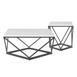 Conner 2-Piece Black Square Marble Coffee Table Set by Picket House Furnishings