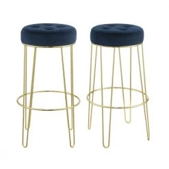 Vera 29 in. Navy Backless Metal Bar Stool (Set of 2) by Picket House Furnishings