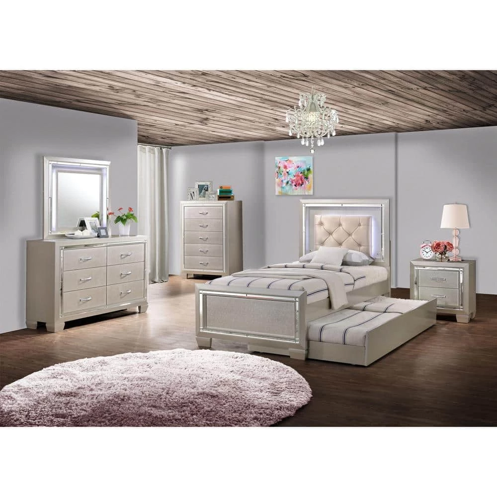 Glamour Youth 6-Drawer Dresser & Mirror w/ LED Light Set in Champagne by Picket House Furnishings 3 Glamour Youth 6-Drawer Dresser & Mirror w/ LED Light Set in Champagne by Picket House Furnishings - Image 3