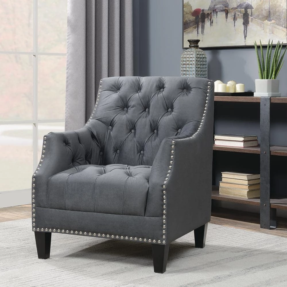 Perry Button Tufted Accent Chair in Charcoal by Picket House Furnishings 11 Perry Button Tufted Accent Chair in Charcoal by Picket House Furnishings - Image 11