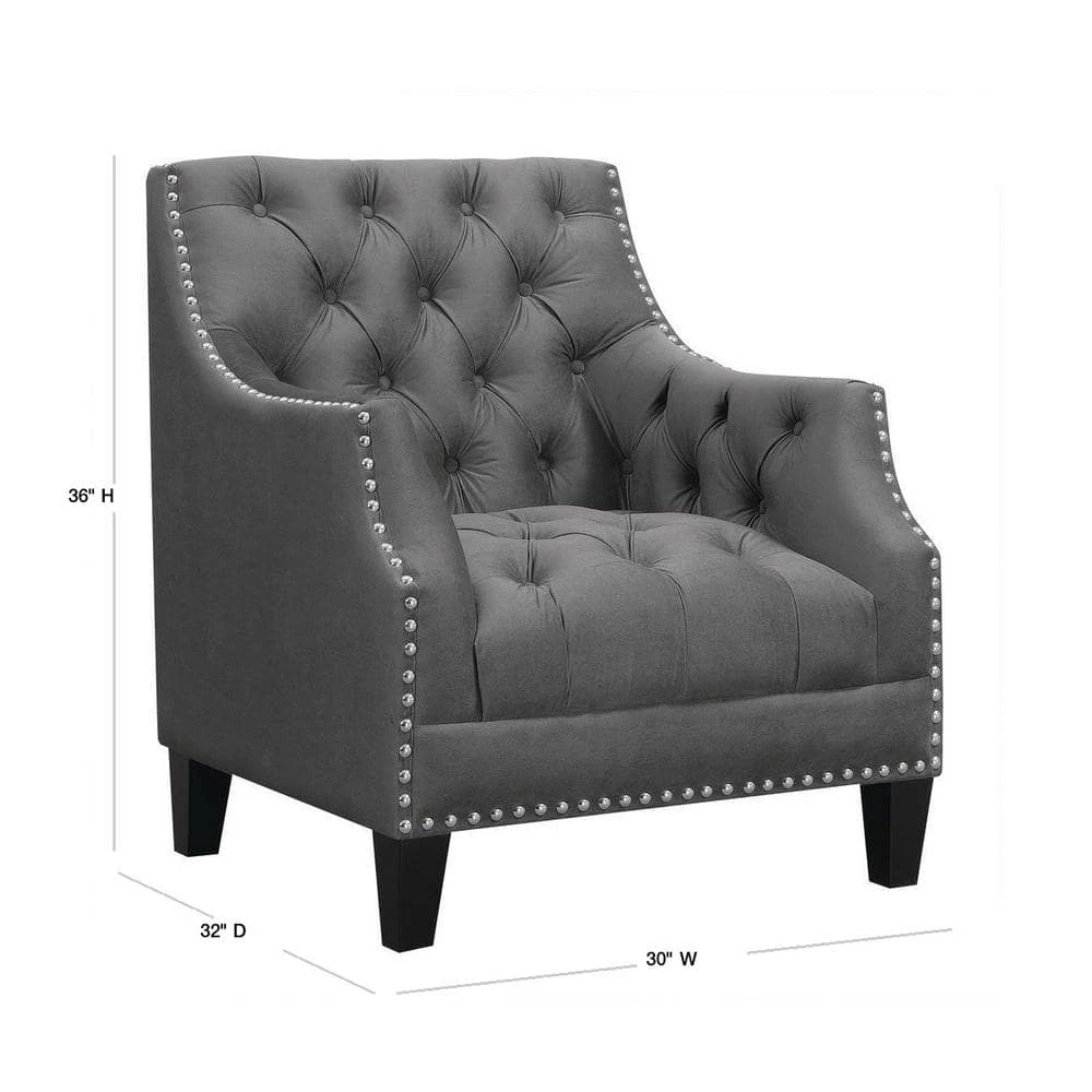 Perry Button Tufted Accent Chair in Charcoal by Picket House Furnishings 3 Perry Button Tufted Accent Chair in Charcoal by Picket House Furnishings - Image 3