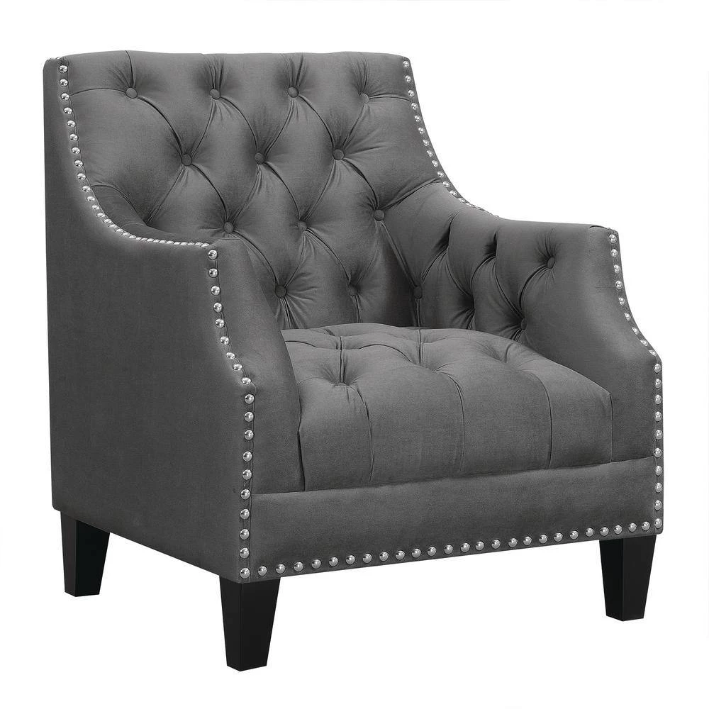 Perry Button Tufted Accent Chair in Charcoal by Picket House Furnishings 6 Perry Button Tufted Accent Chair in Charcoal by Picket House Furnishings - Image 6
