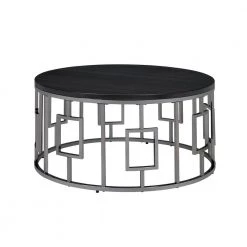 Kendall 36 in. Chrome/Black Medium Round Wood Coffee Table by Picket House Furnishings