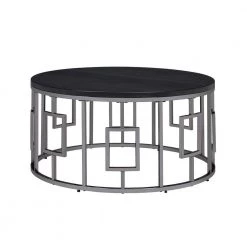 Kendall 36 in. Chrome/Black Medium Round Wood Coffee Table by Picket House Furnishings -Picket House Furnishings Sales Store chrome black picket house furnishings coffee tables ces100cte c3 1000