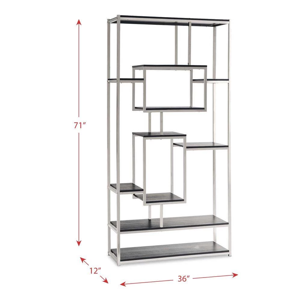 Ezra 71 in. Chrome Wood 10-shelf Cube Bookcase with Geometric Design by Picket House Furnishings 4 Ezra 71 in. Chrome Wood 10-shelf Cube Bookcase with Geometric Design by Picket House Furnishings - Image 4