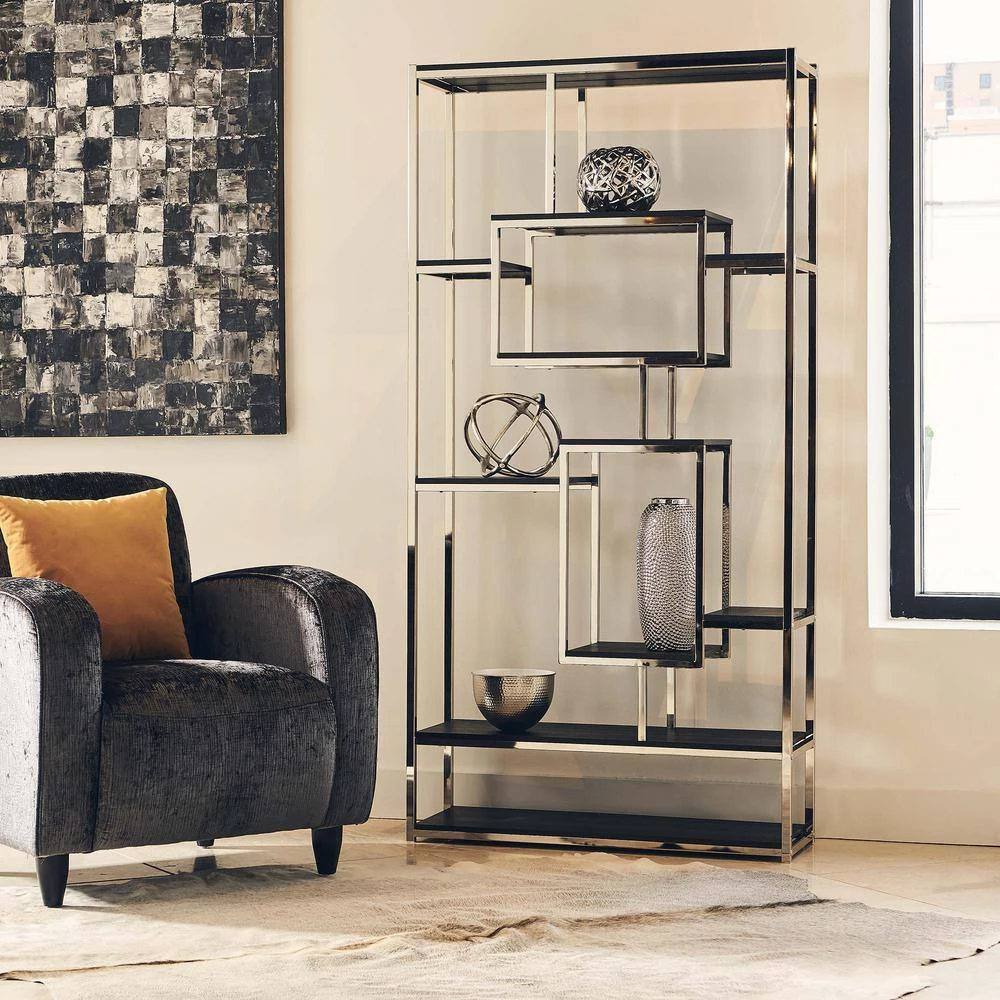 Ezra 71 in. Chrome Wood 10-shelf Cube Bookcase with Geometric Design by Picket House Furnishings 8 Ezra 71 in. Chrome Wood 10-shelf Cube Bookcase with Geometric Design by Picket House Furnishings - Image 8