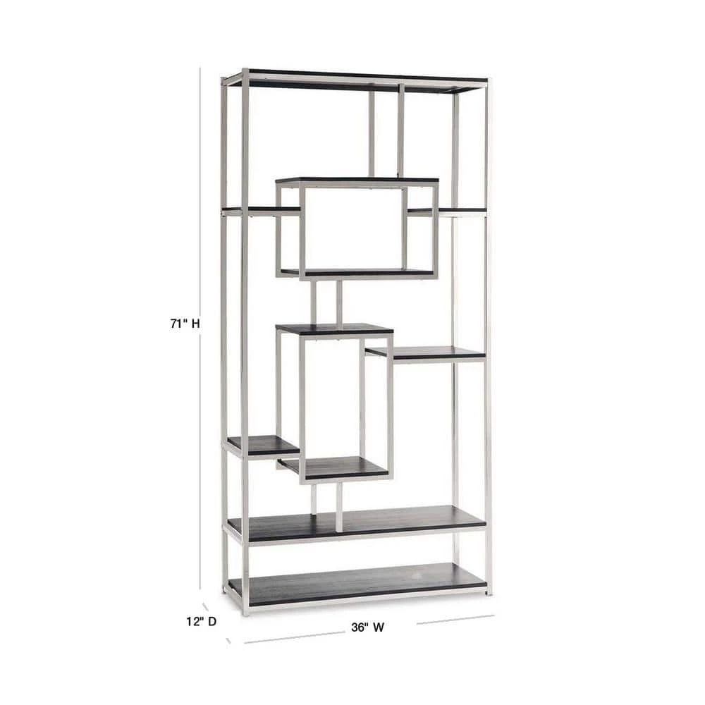 Ezra 71 in. Chrome Wood 10-shelf Cube Bookcase with Geometric Design by Picket House Furnishings 2 Ezra 71 in. Chrome Wood 10-shelf Cube Bookcase with Geometric Design by Picket House Furnishings - Image 2