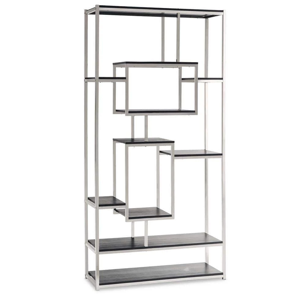 Ezra 71 in. Chrome Wood 10-shelf Cube Bookcase with Geometric Design by Picket House Furnishings 1 Ezra 71 in. Chrome Wood 10-shelf Cube Bookcase with Geometric Design by Picket House Furnishings
