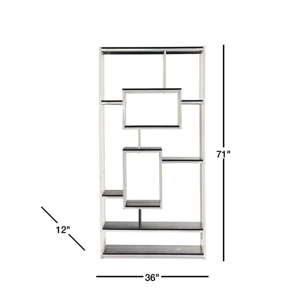Ezra 71 in. Chrome Wood 10-shelf Cube Bookcase with Geometric Design by Picket House Furnishings 3 Ezra 71 in. Chrome Wood 10-shelf Cube Bookcase with Geometric Design by Picket House Furnishings - Image 3