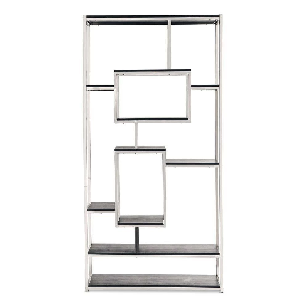Ezra 71 in. Chrome Wood 10-shelf Cube Bookcase with Geometric Design by Picket House Furnishings 5 Ezra 71 in. Chrome Wood 10-shelf Cube Bookcase with Geometric Design by Picket House Furnishings - Image 5