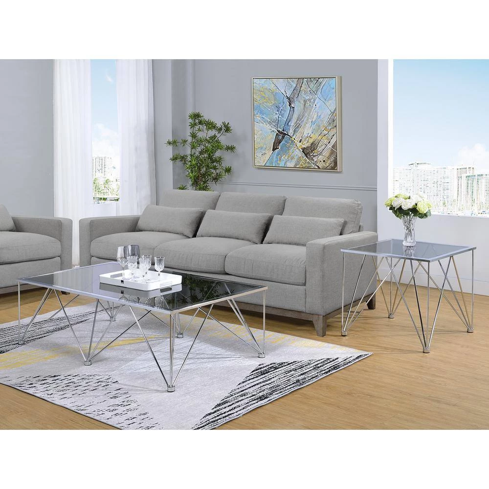 Macie 2-Piece 53 in. Chrome Large Rectangle Glass Coffee Table Set by Picket House Furnishings 11 Macie 2-Piece 53 in. Chrome Large Rectangle Glass Coffee Table Set by Picket House Furnishings - Image 11