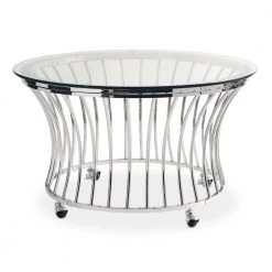 Astoria 2-Piece 36 in. Chrome Medium Round Glass Coffee Table Set with Casters by Picket House Furnishings