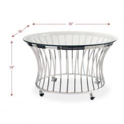 Astoria 3-Piece 36 in. Chrome Medium Round Glass Coffee Table Set with Casters by Picket House Furnishings -Picket House Furnishings Sales Store chrome picket house furnishings coffee tables cem1003pc fa 1000
