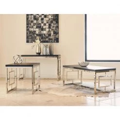 Harper 3-Piece 48 in. Chrome Large Rectangle Wood Coffee Table Set by Picket House Furnishings -Picket House Furnishings Sales Store chrome picket house furnishings coffee tables cez100st3pc 31 1000