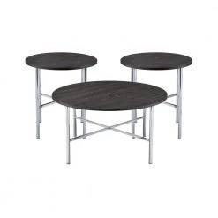 Enzo Wood 3-Piece Round Occasional Table Set in Chrome by Picket House Furnishings
