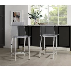 Crystal 30 in. Clear High Back Metal Frame Bar Stool with Acrylic Seat (Set of 2) by Picket House Furnishings -Picket House Furnishings Sales Store clear picket house furnishings bar stools cdzn100csc 31 1000