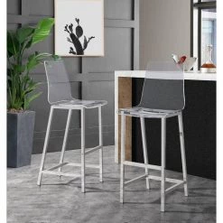 Cova 30 in. Clear High Back Metal Frame Bar Stool with Acrylic Seat (Set of 2) by Picket House Furnishings -Picket House Furnishings Sales Store clear picket house furnishings bar stools cdzs100csc 31 1000