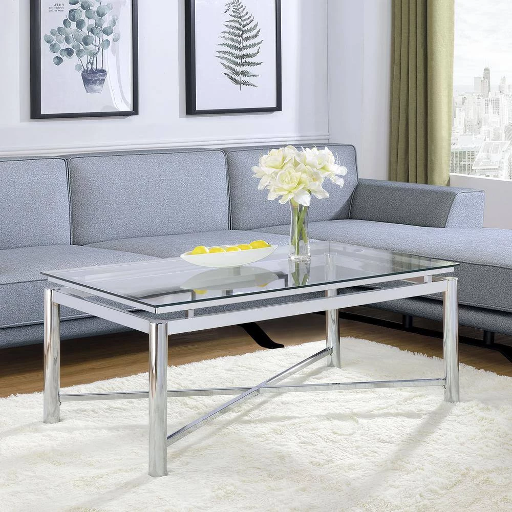 Monroe 48 in. Clear Large Rectangle Glass Coffee Table by Picket House Furnishings 2 Monroe 48 in. Clear Large Rectangle Glass Coffee Table by Picket House Furnishings - Image 2