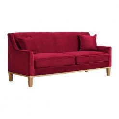Moxie 81 in. Velvet Ruby 3-Seater Sofa With Distressed Frame by Picket House Furnishings
