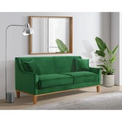 Moxie 81 in. Velvet Kelly Green 3-Seater Sofa With Distressed Frame by Picket House Furnishings -Picket House Furnishings Sales Store cotton picket house furnishings sofas couches u 15130 1823 300e 31 1000