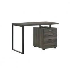 Leighton 47 in. Rectangle Dark Grey Metal 3 Drawer Computer Desk by Picket House Furnishings