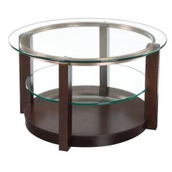 Benton 2-Piece 35 in. Espresso/Clear Medium Round Glass Coffee Table Set with Casters by Picket House Furnishings