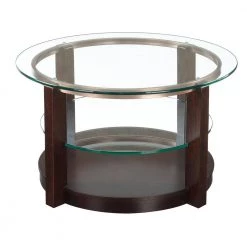 Benton 2-Piece 35 in. Espresso/Clear Medium Round Glass Coffee Table Set with Casters by Picket House Furnishings -Picket House Furnishings Sales Store espresso picket house furnishings coffee tables cel1002pc c3 1000