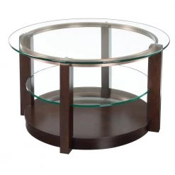 Benton 35 in. Espresso/Clear Medium Round Glass Coffee Table with Casters by Picket House Furnishings