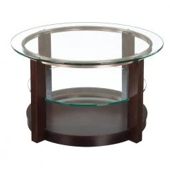 Benton 35 in. Espresso/Clear Medium Round Glass Coffee Table with Casters by Picket House Furnishings -Picket House Furnishings Sales Store espresso picket house furnishings coffee tables cel100cte c3 1000