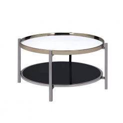 Monaco 2-Piece 35 in. Gold/Slate Medium Round Glass Coffee Table Set with Shelf by Picket House Furnishings
