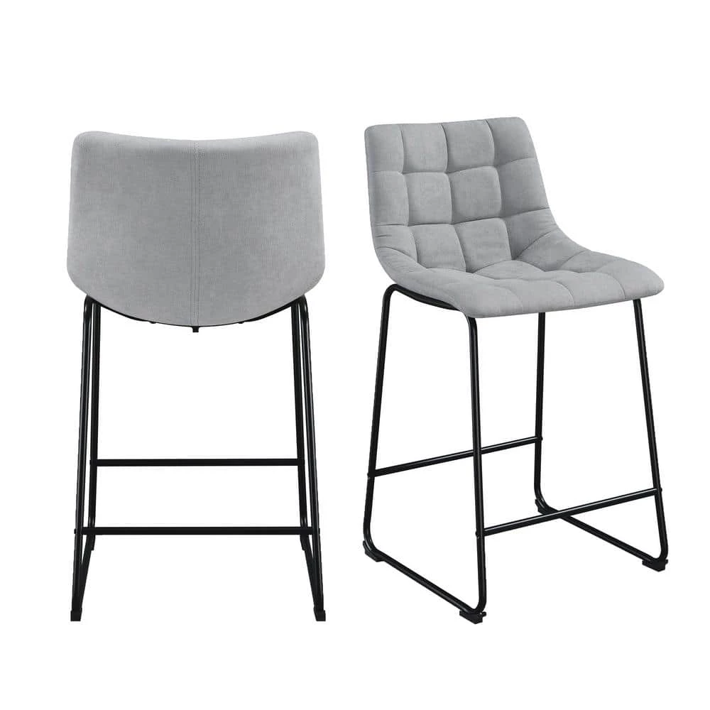 Richmond 25 in. Grey High Back Metal Counter Stool in Linen (Set of 2) by Picket House Furnishings 1 Richmond 25 in. Grey High Back Metal Counter Stool in Linen (Set of 2) by Picket House Furnishings
