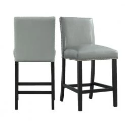 Pia 25 in. Grey Wood Faux Leather Counter Height Side Chair Set (Set of 2) by Picket House Furnishings