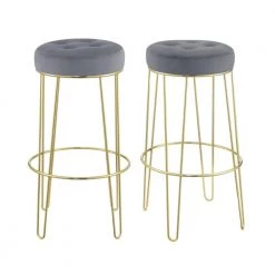 Vera 29 in. Gunmetal Backless Metal Bar Stool (Set of 2) by Picket House Furnishings