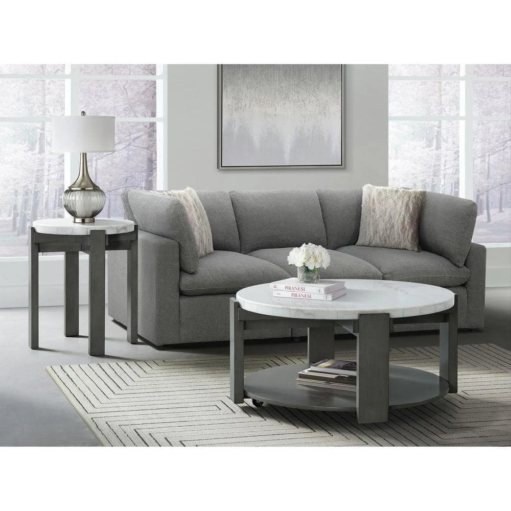 Rysa 38 in. Grey Round Marble Coffee Table by Picket House Furnishings 6 Rysa 38 in. Grey Round Marble Coffee Table by Picket House Furnishings - Image 6