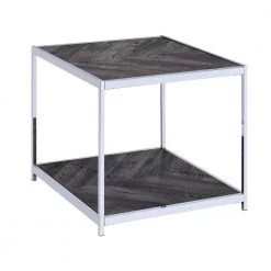 Lennon Square Chrome 24 in. Wood End Table in Charcoal by Picket House Furnishings
