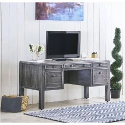 Lenox 66 in. Rectangle Grey Pine 5 Drawer Computer Desk by Picket House Furnishings -Picket House Furnishings Sales Store industrial grey picket house furnishings computer desks m 11240 11 cu 31 1000