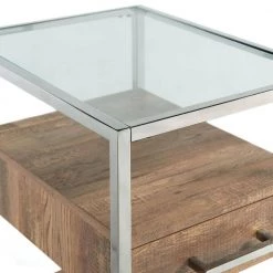 Hampton Rectangle Storage 16 in. Glass Side Chair Table in Chrome by Picket House Furnishings -Picket House Furnishings Sales Store light walnut picket house furnishings end side tables ctmx100cete c3 1000