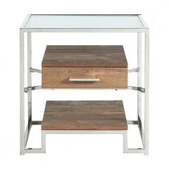 Hampton Square 24 in. Glass Storage End Table in Chrome by Picket House Furnishings