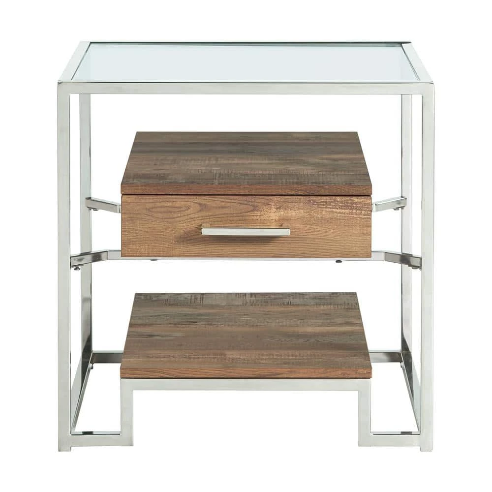 Hampton Square 24 in. Glass Storage End Table in Chrome by Picket House Furnishings 1 Hampton Square 24 in. Glass Storage End Table in Chrome by Picket House Furnishings