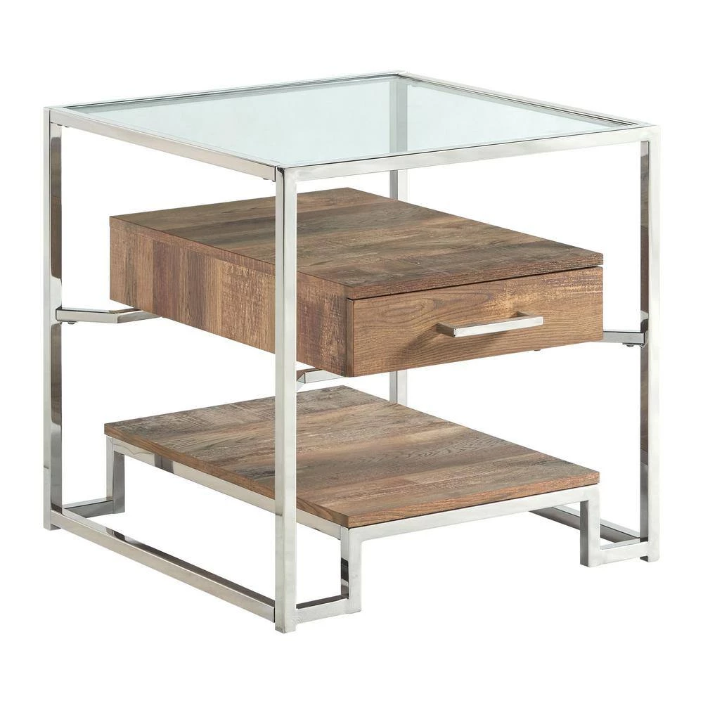 Hampton Square 24 in. Glass Storage End Table in Chrome by Picket House Furnishings 2 Hampton Square 24 in. Glass Storage End Table in Chrome by Picket House Furnishings - Image 2