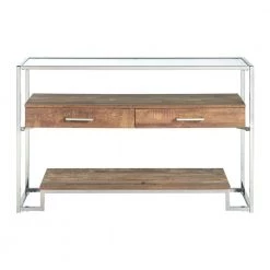 Hampton Rectangle 47 in. Glass Storage Sofa Table in Walnut by Picket House Furnishings
