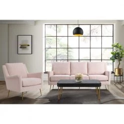 Lincoln 78 in. Blush 3-Seater Sofa With Gold Legs by Picket House Furnishings -Picket House Furnishings Sales Store linen picket house furnishings sofas couches ucb1740300 31 1000