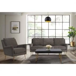 Lincoln 78 in. Cocoa 3-Seater Sofa with Gold Legs by Picket House Furnishings -Picket House Furnishings Sales Store linen picket house furnishings sofas couches ucb1744300 31 1000