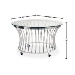Astoria 36 in. Metal/Clear Medium Round Glass Coffee Table with Casters by Picket House Furnishings -Picket House Furnishings Sales Store metal picket house furnishings coffee tables cem100cte 40 1000